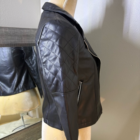 Black Faux Leather Girls Jacket - Picture 9 of 14